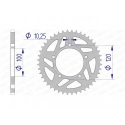 Couronne AFAM ALU anodisée dur type 36801 / 40 à 45 Dents - Pas 520 / APRILIA RSV4 09-14 / RSV1000 98-03 / RS 125 06-11