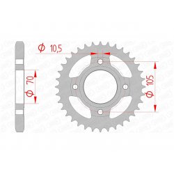 Couronne AFAM Acier type 10401 HONDA / 36 et 38 Dents - Pas 530