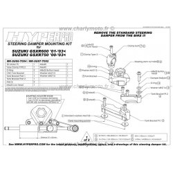 Kit de fixation d'amortisseur de direction HYPERPRO SUZUKI GSX-R 600 01-03 (Transversal)