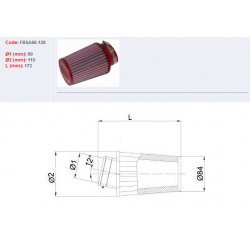 Filtre à air BMC - Cornet Ø60mm - hauteur 173mm (Conique incliné) (FBSA60-128)