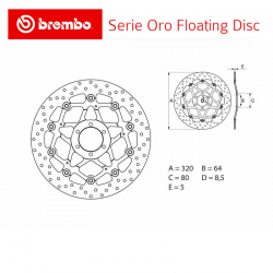 Disque de frein BREMBO Série ORO APRILIA TUONO 125 04-05 (Avant - flottant - 78B40870)