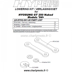 Kit de rabaissement HYPERPRO HYOSUNG GT 250 NAKED 04- (-40mm - biellettes)