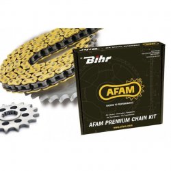 Kit chaine AFAM HONDA XR650R 00-07 (Chaine XSR Super Renforcée- Pas 520 - Couronne Acier)