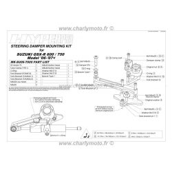 Kit de fixation d'amortisseur de direction HYPERPRO SUZUKI GSX-R 600 06-07 (Transversal)