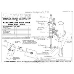 Kit de fixation d'amortisseur de direction HYPERPRO KAWASAKI ZX-9R 00-03 RACE