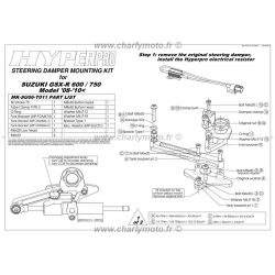 Kit de fixation d'amortisseur de direction HYPERPRO SUZUKI GSX-R 600 08-10 (Transversal)