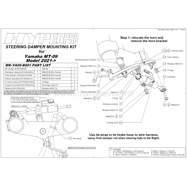 Amortisseur De Direction Et Supports Pour Yamaha MT-09 SP 2021-2024 - En Aluminium