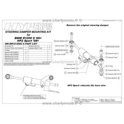 Kit de fixation d'amortisseur de direction HYPERPRO BMW HP2 SPORT 07-09 / R1200 S 06-08 (K29)