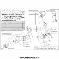 Kit de fixation d'amortisseur de direction HYPERPRO TRIUMPH BONNEVILLE 1200 BOBBER 17-19