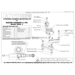 Kit de fixation d'amortisseur de direction HYPERPRO SUZUKI GSX-R 750 04-05 (Transversal)