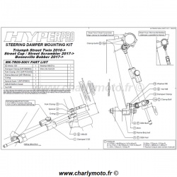 Kit de fixation d'amortisseur de direction HYPERPRO TRIUMPH STREET TWIN - STREET CUP 900 16-20 / STREET SCRAMBLER 17-19