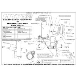 Kit de fixation d'amortisseur de direction HYPERPRO TRIUMPH TT 600 00-01 (RACE)