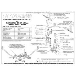 Kit de fixation d'amortisseur de direction HYPERPRO KAWASAKI ZX-9R 00-01