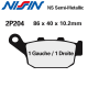 Plaquettes de frein NISSIN 2P-204NS STREET TRIPLE 675 08-12 / STREET TRIPLE 675 R 09-12 (Arrière)