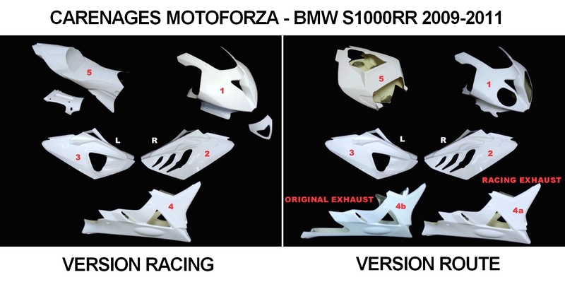 Carénages poly motoforza - bmw s1000rr 09-11 - version racing et route